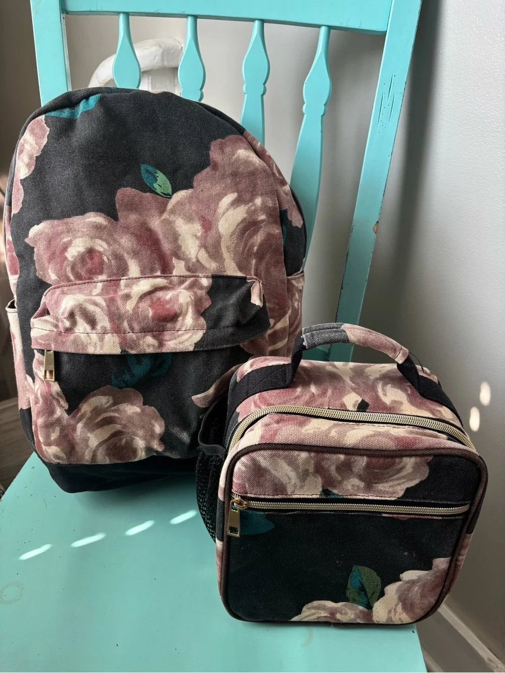 Pottery Barn Teen Backpack & Lunch Bag Set in Black and Dusty Rose